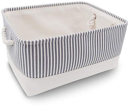 Mangata Collapsible Storage Box, Fabric Storage Basket with Handles | Soft & Durable, for Shelf, Closet, Wardrobe, Large, 41x31x20cm, Grey Stripe, 1 Pack