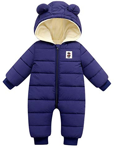 FEOYA Combinaison de Neige Bébé Fille Garçon Manteau à Capuche Hiver Combi Pilote Vêtement Bébé 2-3 Ans (90) Cadeau Noël, Bleu