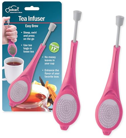Jokari Loose Leaf Tea Infuser 2 Pack – Stainless Steel Mesh Reusable Tea Steeper with Easy Grip Handle – BPA-Free, Dishwasher Safe, for Custom Brewing – Pink