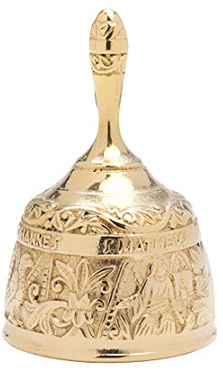 NKlaus Tischglocke Christkind Klang 4 Apostel Messing massiv 12,5cm Höhe Weihnachtsglocke antik Optik Handglocke individueller Klang Rufglocke 4024