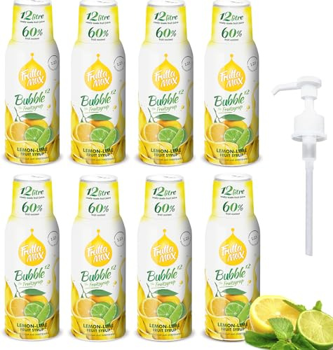 8 paquetes - FruttaMax - Concentrado de jarabe de frutas | Menos azúcar | con un 60% de contenido de fruta | adecuado para máquina de refrescos (8 x 500 ml) (8 x Limón-Lima)