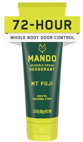 Mando Whole Body Deodorant For Men - Invisible Cream - 72 Hour Odor Control - Aluminum Free, Baking Soda Free, Skin Safe - 3 Ounce Tube (Mt Fuji)