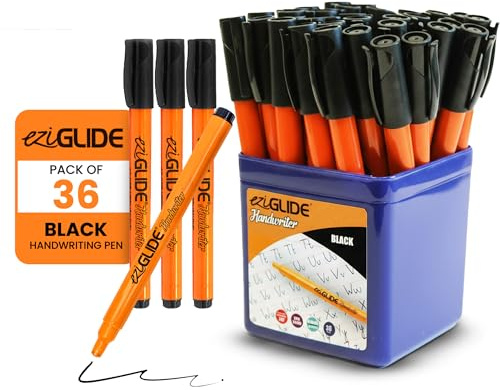 Eziglide handskriftspennor svart bläck, kruka med 36 handskrivpennor, höger- och vänsterhänt penna, slitstark polyacetal spets för att ge smidig enkel enkel skrivning, skolbrevpapper, hemskolmaterial