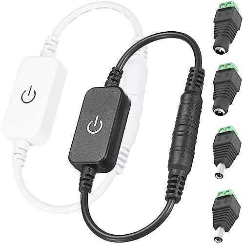 Youmile 2 pezzi LED Strip Dimmer Switch DC 12V-24V LED Touch Inline Dimmer Tact Switch Controller Bianco e nero con connettore DC maschio e femmina