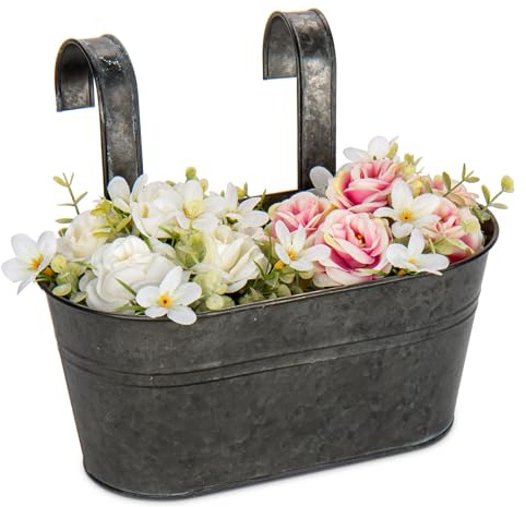Oairse 2PCS Hanging Plant Pot Galvanised Planter with Detachable Hook Zinc Plant Pot Vintage Metal Flower Pot Garden Vase Bucket for Indoor Outdoor Balcony Decor