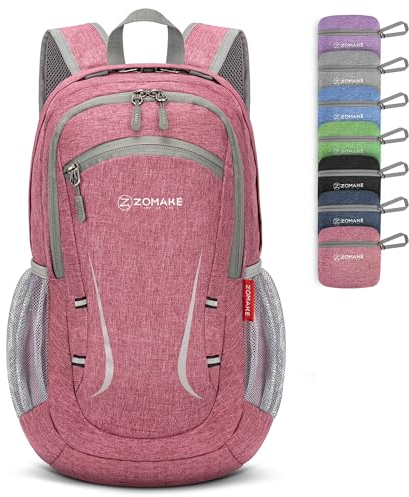 ZOMAKE Bag Kleiner Faltbarer Rucksäcke Leichter Rucksack 20l für Sports Wandern Reisen und Städtetrips,Tagesrucksack für Frauen Herren(Rosa)