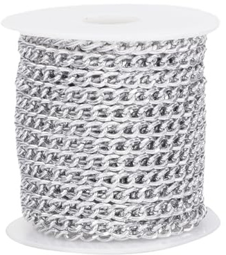Boutigem Catena a maglia barbazzale in alluminio sfaccettata non saldata, 10 m, 6 x 4 x 1,1 mm, per la creazione di collane e gioielli fai da te