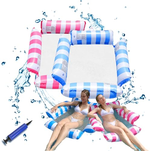 Atsmoce® 2 Pzs Amaca Galleggiante Gonfiabile, Acqua Amaca, 4-in-1 Letto Gonfiabile Piscina Multiuso con rete, Materassino Gonfiabile Mare con 1 Pompa d'aria manuale per Estiva Beach Party (C)