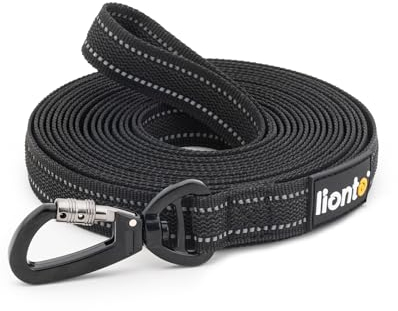lionto Schleppleine für Hunde, 5 m, gummierte Leine mit Handschlaufe und 360° Metallkarabiner mit Sicherheitsverschluss, reflektierende Hundeleine aus robustem, wetterfestem Nylon, schwarz