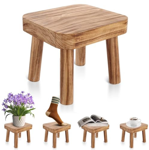LOLYSIC Small Wooden Stool, Plant Stand Wood Step Stool, Small Side Table Stool for House Plants Flower Pots Bedroom Bedside Bathroom