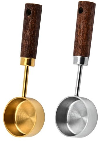 TOZBLEU Cucchiaio da caffè, 2 pcs in acciaio inox retrò, con manico in legno, cucchiaio dosatore da 15 ml, per chicchi di caffè, chicchi di caffè, utensili da cucina,utensili da cucina per la casa