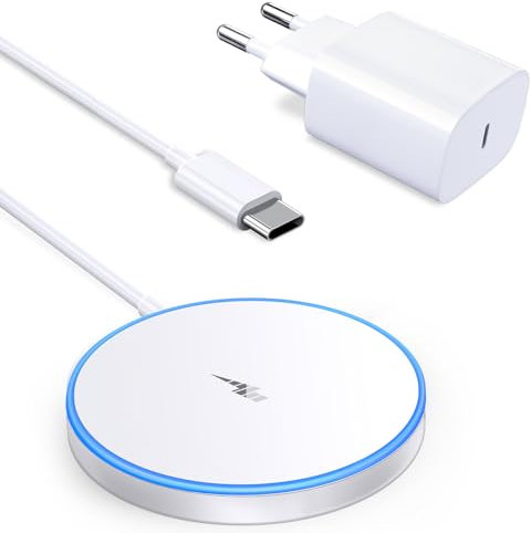 Mag-Safe Ladegerät iPhone mit 20W Schnelles Adapter, Wireless Charger induktive ladestation für iPhone 17/16/15/14/13/12 Serie, Ohrhörer 3/2, LED kabelloses ladegerät mit Zwei Ladeanschlüssen
