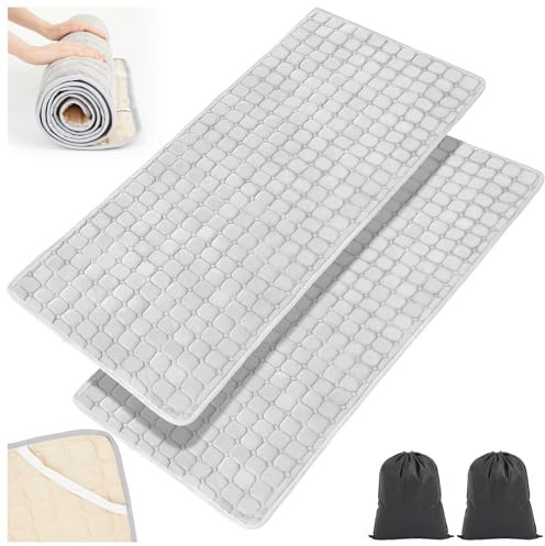Threehoney 2 Pack Thin Cot Mattress Topper Pad, 75 x 30 Quilted Foam Camping Topper Non-Slip Bottom, Soft Lightweight Comfortable Sleeping Toppers with Storage Bag for Camp Cot Rv Bunk Beds(Grey)