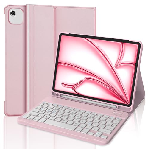IVEOPPE Tangentbord för iPad Air 11 2025 M3/2024 M2, skyddsfodral med pennhållare, fodral med Bluetooth magnetisk QWERTZ-layout, tangentbord för iPad Air 7./6. Generation 11 tum M3/M2, rosa