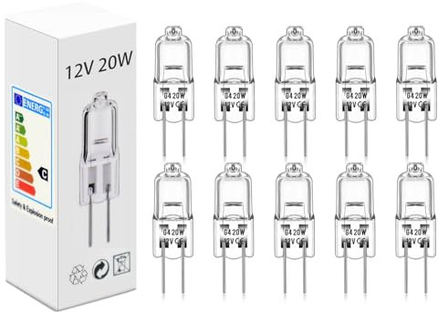 Vinmooog halogenlampen （10 Stück） halogen leuchtmittel g4 12V 20W 2800K G4 Glühbirne Warmweiß Dimmbare Halogenbirne Als Ersatz für Kristallkronleuchter, Schilderleuchten, Küchenbeleuchtung usw.