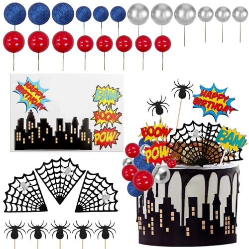 OMIGA Topper Torta Compleanno Kit 35 Pezzi Topper Torta Compleanno Ragnatela per Halloween e Natale Matrimonio Baby Shower
