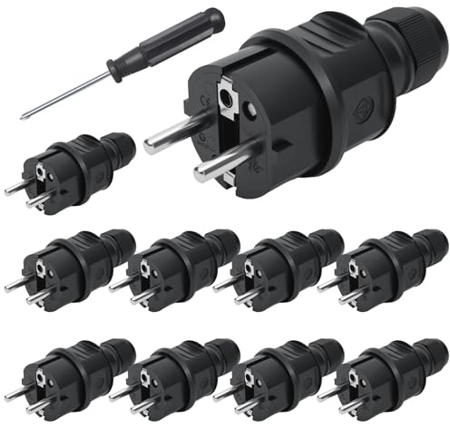 BILIPLE 10Pcs Fiche Male, Prise Electrique Male 250v 16a, IP44 Protection, Fiche Male Prise Electrique, Fiche Prise Electrique Male Noire pour Câble Intérieur et Extérieur, Tournevis Inclus