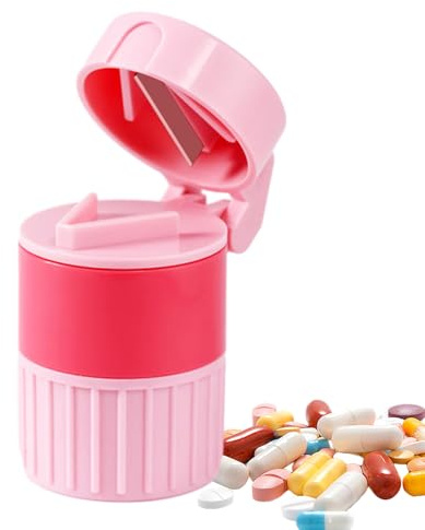 Broyeur de pilules et broyeur – Répartiteur de comprimés multifonction 4 en 1 avec gobelet de rangement | Coupe-médicaments portable, petit pulvérisateur de pilules pour la maison, les voyages, les