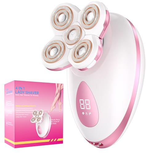 Electric Razors for Women - Painless Leg Shavers for Women Sensitive Skin, 5 in 1 Rotary Hair Removal Kit for Whole Body, Waterproof Wet/Dry Bikini Trimmer, Rechargeable, Pink