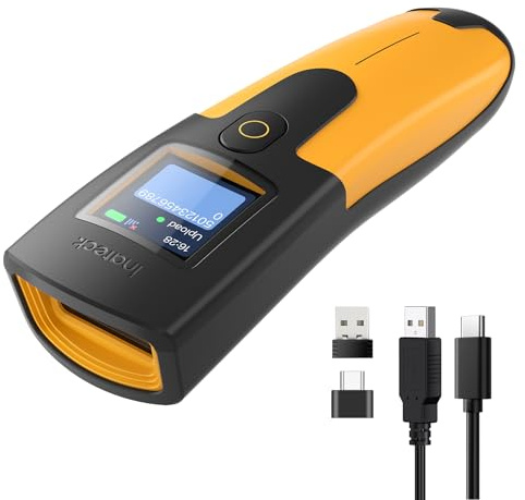Inateck 2D Wireless Barcode Scanner with 1.4 TFT Screen, Portable Bluetooth Barcode Reader, 2600mAh Battery, Fast Linear Code Scanning for Inventory, Library, Warehouse, BCST-48