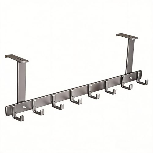 HOTTISELL Appendiabiti da porta Regolabile,8 ganci,salvaspazio,da appendere,estremamente resistente - appendini da porta, ganci appendiabiti da porta, appendi abiti per porte (grigio, 12cm)