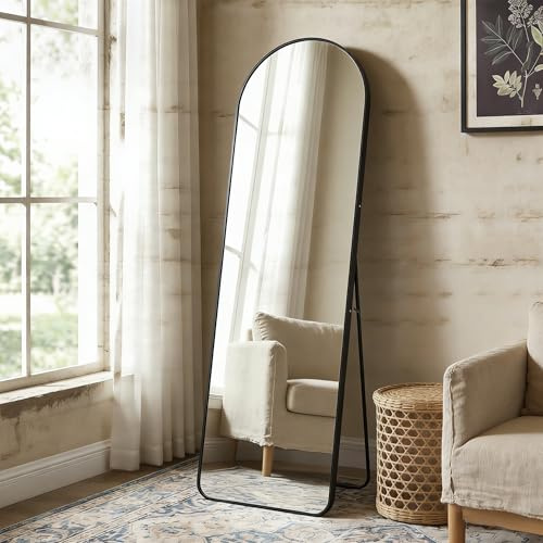 Panana Full Length Mirror,160x49cm Free Standing Arch Floor Mirror with Aluminum Alloy Frame,Tempered Glass For Bedroom,Living Room,Cloakroom,Hallway,Black (Black)