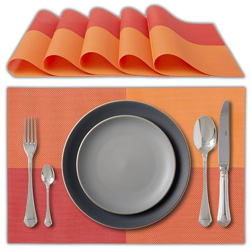 IPEA Tovagliette Americane Eleganti 45 x 30 cm per Cena, Pranzo, Colazione - 6 UNITÀ - Tovaglietta Lavabile, Resistente al Calore, Antiscivolo, Antimacchia per Tavolo della Cucina e Sala - Arancione