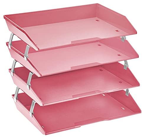 Acrimet Vassoio Facility Portalettere a 4 Ripiani/Organizzatore di Documenti per Scrivania, Laterale A4, Plastica (Colore Rosa)