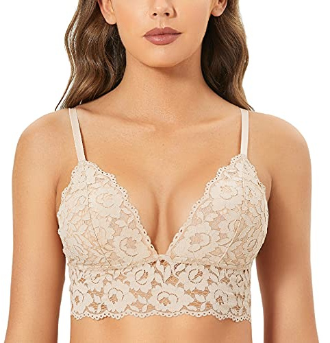 DOBREVA Sujetador Triángulo de Encaje Bralette para Mujer Beige M
