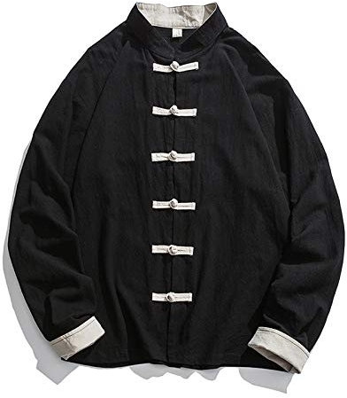 Die Kampfsport Tai Chi Jacke der Herren,Retro Chinesischen Stil Hemden Mantel Baumwoll-Leinen-Mischung Stehkragen Jacke Tang Anzug,Geeignet für Kung Fu Taekwondo(Color:Schwarz,Size:XL)