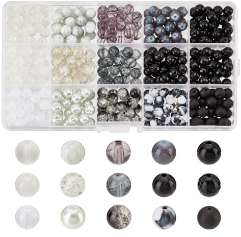 PH PandaHall 8mm Glasperlen Zum Auffädeln, 405 Stück Schwarz Weiß Armband Perlen 15 Farben Undurchsichtige Acrylperlen Lose Perlen Abstandshalter Für DIY Armband Halskette Schmuckherstellung