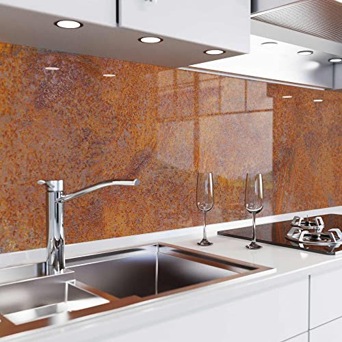 danario Küchenrückwand selbstklebend - Glasoptik - Spritzschutz Küche - versteifte PET Folie - 0,8 mm - Rost - 60cm x 500cm