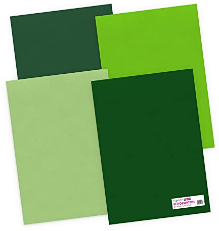 itenga Tonpapier 24 Blatt DIN A4 130 g/qm Grüntöne- Farbmix - 4 Farben je 6 Blatt Tonpapier Bastelpapier Bogen durchgefärbt zum kreativen Gestalten und Basteln
