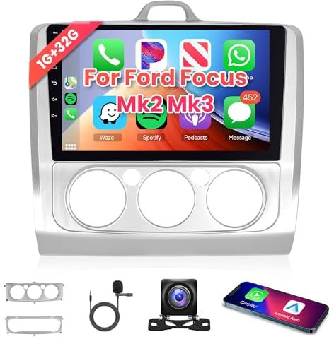 Android Car Stereo for Ford Focus Exi MT 2 3 Mk2/Mk3 2004-2011 with Carplay, 9 Inch Touch Screen Car Radio with GPS Navigation Bluetooth FM HiFi WiFi Android Auto + AHD Backup Camera