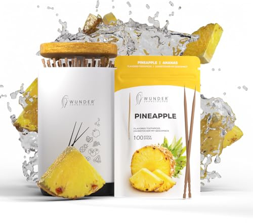 Tandpetarehållare från Wunder tandpetare - Dispenser med easy-lift-funktion - Tandpetarhållare - Tandpetare med smak (dispenser + ananas)