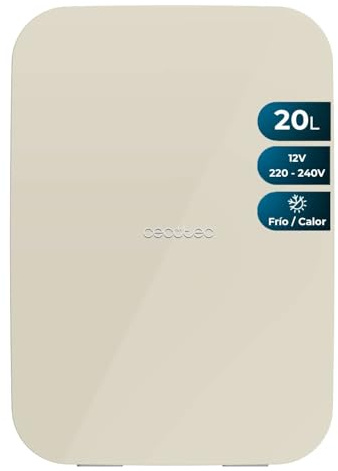 Cecotec Nevera Pequeña Frigorífico Mini de 20L Bolero MiniCooling 20L Bahamas Beige. 12V-220V, Compatible con Coches y Caravanas, 7 a 65ºC, Función Enfriamiento y Calentamiento, Transporte Fácil