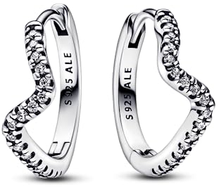 PANDORA Funkelnde Welle Creolen aus Sterlingsilber mit Zirkonia in der Farbe Silber, PANDORA Timeless Collection, 292545C01