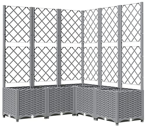 vidaXL Trädgårdsplanterare för utomhusbruk med spaljé – hållbar växtkruka i polypropen, ljusgrå, 120 x 136 cm för uteplats/terrass