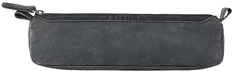 STILORD 'Jim' Federmappe Leder Vintage Stifte Euti 2 Fach rundes Federmäppchen groß Stiftemappe für Damen und Herren Faulenzer aus echtem Leder, Farbe:Carbon - grau
