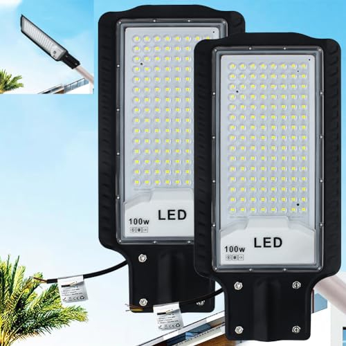 2pcs 100W Lampione LED 6500K Super Luminoso Luce stradale a LED,IP66 Faretto LED da Esterno Consumo Basso Faretti LED per illuminazione di giardini,parcheggio luce strada scuola Giardino Magazzino