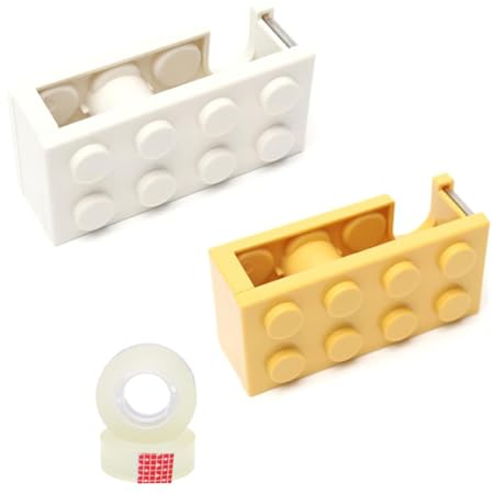 Hibucuo Pack of 2 Adhesive Tape Dispensers, Cute Table Dispenser, Small Adhesive Tape Table Dispenser in the Shape of Building Blocks, Suitable for Desks, Restaurants, Flower Shops, Students, for Girl