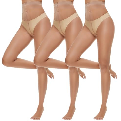 MANZI 3 Pairs Toeless Tights Comfort 10 Denier Ultra Thin Soft Sheer Open Toe Pantyhose Nylons for Women Natural M