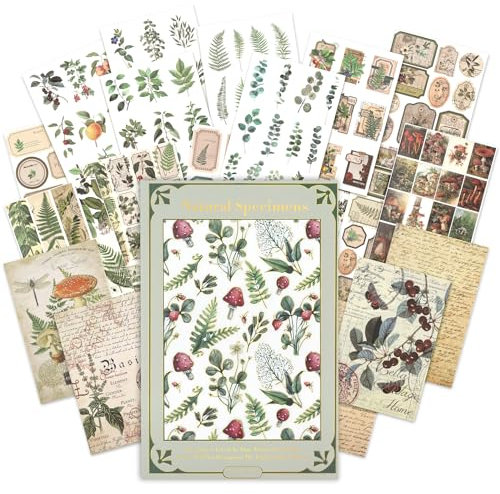 NOGAMOGA 20 Blatt/ 190 Stück Scrapbooking Sticker Buch Vintage Botanisch Washi Sticker für Karte Fotoalbum Umschläge Basteln, Journaling Zubehör Vorgestanzte Aufkleber zum Thema Natur (Grün)