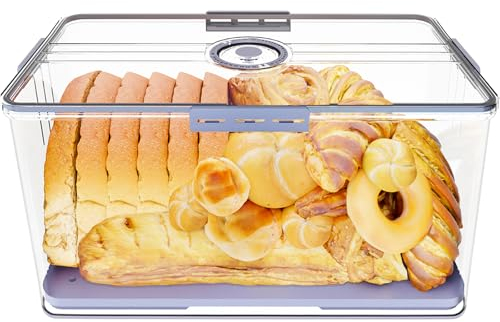 COMFYROOM Großer Brotkasten, Brotaufbewahrung Brotkorb für langanhaltende Frische, Gesunde Brotboxen mit Zeitaufzeichnung, Versiegelter Brotkästen mit Deckel, Brottopf (Groß-Grau)