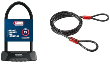 ABUS Bügelschloss Granit XPlus 540 + USH-Halterung & Schlaufenkabel Cobra 10/200 - Stahlseil mit Kunststoff ummantelt