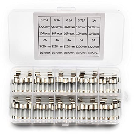 CHULKJFX Fuse 10. 0 st/set 5 x 20 mm glasrörssäkringar set snabbblåst glasrör säkringssats 0,25/0,3/0,5/0,75/1/2/3/4/5/6A 250V med lådsäkring