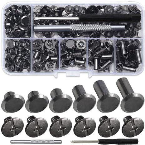 Chicago Vis à tête cylindrique en métal pour laisse de chien, vis à tête cruciforme, 4 mm, noir, Chicago, avec tournevis, pour cuir, livres de bricolage, scrapbooking 110