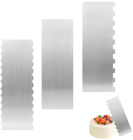 QWORK® 3 PCS Cake Scraper Set, 9 Inch Stainless Steel Cake Smoother & Icing Comb, for Cake Decorating