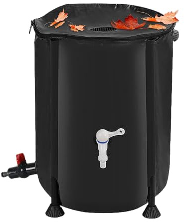 Regnvattenuppsamlingspö, regnsamlare fat för förvaring av vatten - 200 liter hopfällbar regnvattenförvaring med filtergrå overflow kit, tank