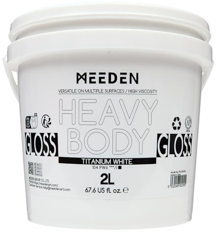 MEEDEN Titanweiß Acrylfarbe: 2L Heavy Body Gloss - Großpackung dicke weiße Farbe für Leinwand, Bastelarbeiten, Möbelmalerei